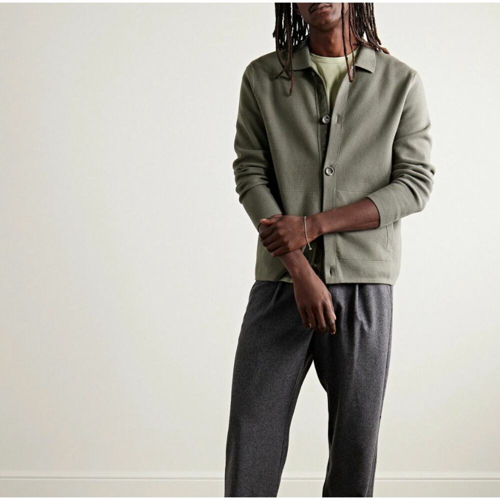 CLUB MONACO Milano Cotton Shirt Jacket Cardigan Slate Green Sz L $230 {J16}